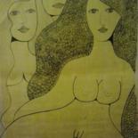 Rysunek zatytułowany „Desnudo amarillo” autorstwa Laura Capurro, Oryginalna praca, Atrament
