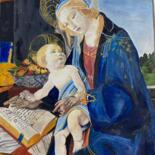 Pittura intitolato "La vierge à l'enfant" da Laure Dupuy, Opera d'arte originale, pigmenti Montato su Cartone