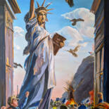 Malerei mit dem Titel "La liberté guidant…" von Laurent Perazza, Original-Kunstwerk, Öl Auf Keilrahmen aus Holz montiert