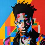 Malerei mit dem Titel "Basquiat/ pop art" von Laurent Perazza, Original-Kunstwerk, Acryl Auf Keilrahmen aus Holz montiert