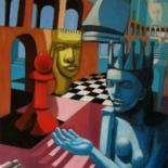 Peinture intitulée "La cité des échecs" par Laurent Chimento, Œuvre d'art originale, Huile Monté sur Châssis en bois