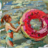 Painting titled "On the lake" by Valerie Lazareva, Original Artwork, Oil