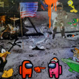 Collages titled "On the Moon - Among…" by Leonard Radu Chioveanu, Original Artwork, Photo Montage Mounted on Aluminium