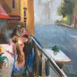 Painting titled "cafe-people-eating-…" by Leonid Khomich, Original Artwork, Oil