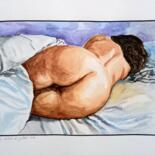 Peinture intitulée "Alex couchée" par Les Ombres De Juillet, Œuvre d'art originale, Aquarelle