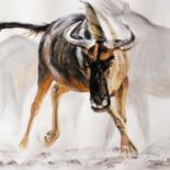 Painting titled "Gnu - savanna dance" by Leszek Gaczkowski, Original Artwork, Pastel