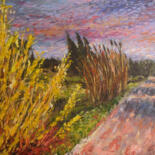 Painting titled "petit chemin au bor…" by Letailleur-H, Original Artwork, Acrylic Mounted on Cardboard