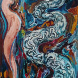 Painting titled "Temptation" by Lia Chechelashvili, Original Artwork, Oil Mounted on Wood Stretcher frame