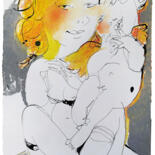 Pittura intitolato "With Little Cupid" da Lilit Soghomonyan, Opera d'arte originale, Inchiostro
