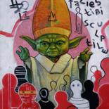 Ζωγραφική με τίτλο ""Daddy Yoda"" από Eld Roland Art Collaboration, Αυθεντικά έργα τέχνης, Λάδι Τοποθετήθηκε στο Ξύλινο φορε…