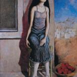 Malerei mit dem Titel "Jeune femme assise" von L. Joss, Original-Kunstwerk, Öl