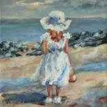 Painting titled ""Sarah's walk" litt…" by Olga Tsyhypko, Original Artwork, Acrylic Mounted on Wood Stretcher frame
