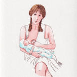 Drawing titled "Post-partum" by Laure Maniere, Original Artwork, Watercolor