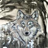 Painting titled "LOUP" by Lorie Renaud, Original Artwork, Oil