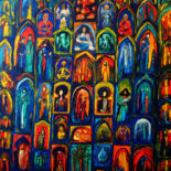 Painting titled "WINDOWS CHURCH 40F.…" by Louis Runemberg, Original Artwork, Oil Mounted on Wood Stretcher frame
