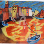 Painting titled "Saint-Tropez-dansan…" by Louise Bressange, Original Artwork, Pastel