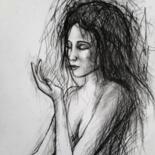 Dessin intitulée "The Wind girl" par Luciano Lombardi, Œuvre d'art originale, Fusain