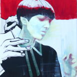 Painting titled "Mary Quant" by Lucie Marcillat, Original Artwork, Acrylic Mounted on Wood Stretcher frame