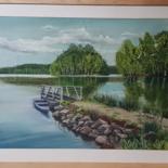 Peinture intitulée "Paysage lac pastel…" par Lucie Lambert, Œuvre d'art originale, Pastel Monté sur Autre panneau rigide