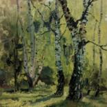 Картина под названием "Light between birch…" - Людмила Кылыч, Подлинное произведение искусства, Масло