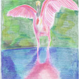 Zeichnungen mit dem Titel "Flamingo" von Luethi Alias Abdelghafar, Original-Kunstwerk, Conté-Buntstifte