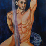 Painting titled "L'Homme au voile" by Jean-Eddie Crouzet (Lysalamandre), Original Artwork, Acrylic Mounted on Cardboard