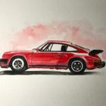 Painting titled "Porsche 911 Turbo" by Luka Zlatkovic, Original Artwork, Watercolor