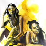 Painting titled "Les muses jaunes" by Madeline Berger (MadB), Original Artwork, Watercolor