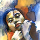 Painting titled "Petit portrait fauv…" by Madeline Berger (MadB), Original Artwork, Watercolor