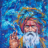 Peinture intitulée "Sadhu Bleu" par Magali Angot (Mangot), Œuvre d'art originale, Acrylique Monté sur Châssis en bois