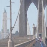 Painting titled "Sur le pont de Broo…" by Magali Augris, Original Artwork, Acrylic Mounted on Wood Stretcher frame