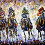 Painting titled "Horse Race" by Mirek Kuzniar, Original Artwork, Oil