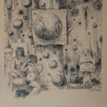 Drawing titled "Couple with balloons" by Mandy Sand, Original Artwork, Charcoal