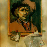 Collages getiteld "Rembrandt 1655" door Mandy Sand, Origineel Kunstwerk, Papier