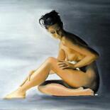 Painting titled "belle et nue" by Manu Surreabulliste, Original Artwork, Oil Mounted on Wood Stretcher frame