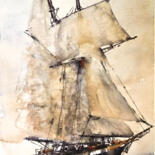 Painting titled "Je suis un voilier" by Manu Toxxic, Original Artwork, Watercolor