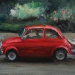 Peinture intitulée "Fiat 500 rouge" par Manuel Leonardi, Œuvre d'art originale, Huile