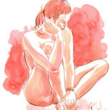 Drawing titled "Nu assise" by Marc Rouchairoles, Original Artwork, Ink
