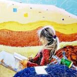 Pintura intitulada "A menina e o livro." por Marcos Costa, Obras de arte originais, Acrílico