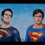 Painting titled "Henry Cavill vs Chr…" by Marco Santos, Original Artwork, Oil Mounted on Wood Stretcher frame