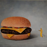 Painting titled "Junk Food" by Marco Santos, Original Artwork, Acrylic Mounted on Wood Stretcher frame