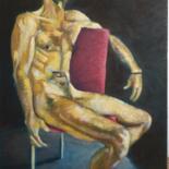 Painting titled "Homme nu assis" by Marc Sellam, Original Artwork, Oil Mounted on Wood Stretcher frame
