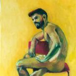 Peinture intitulée "Homme sur fond jaun…" par Marc Sellam, Œuvre d'art originale, Huile