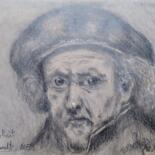 Tekening getiteld ""Rembrandt"" door Marek Spetel, Origineel Kunstwerk, Potlood Gemonteerd op Plexiglas