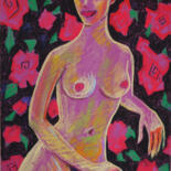 Dessin intitulée "Nude on black with…" par Margarita Felis, Œuvre d'art originale, Pastel