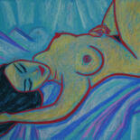 Рисунок под названием "Lying nude on blue" - Margarita Felis, Подлинное произведение искусства, Пастель
