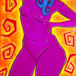 Painting titled "Nude with earrings" by Margarita Felis, Original Artwork, Acrylic