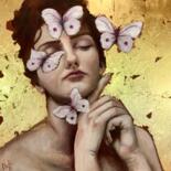 Painting titled "Dream Butterflies" by Maria Romano, Original Artwork, Oil Mounted on Wood Stretcher frame