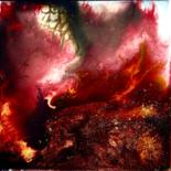 Peinture intitulée "Le réveil du volcan" par Marie Claude Lambert, Œuvre d'art originale, Peinture vitrail