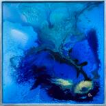 Peinture intitulée "Fleur bleue" par Marie Claude Lambert, Œuvre d'art originale, Peinture vitrail